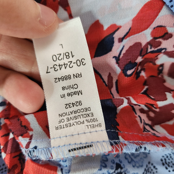 Woman Within‎ Blue Red floral CRINKLE peasant top 18/20 1X Beaded Neckline - Picture 8 of 12